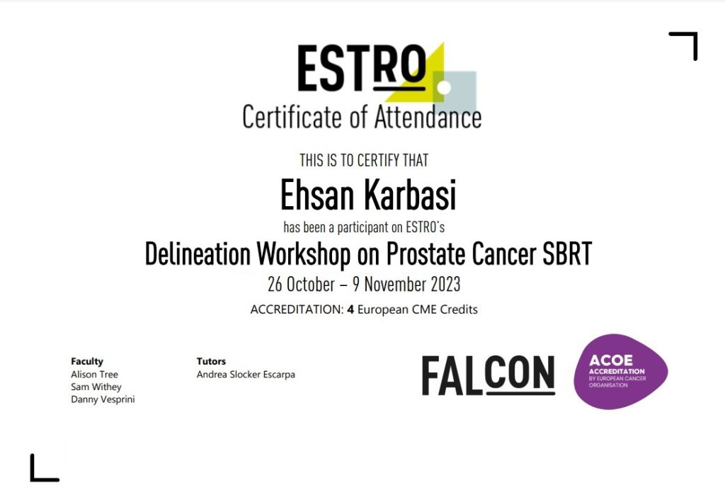 پرتودرمانی استریوتاکتیک SBRT پروستات دوره فوق تخصصی رادیوتراپی اروپا